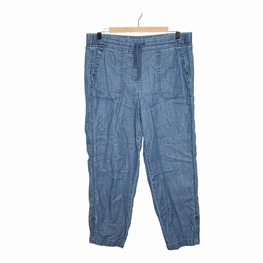 Talbots Chambray Ankle Pants Womens Size 12 Coastal Cowgirl Drawstring Fisherman